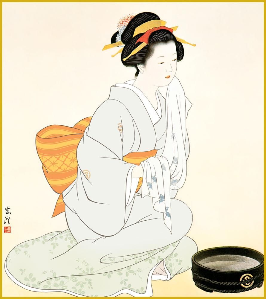 色紙 色紙掛けなし 色紙絵 和風 頬を拭う女 モダン 掛軸 床の間 和室 おしゃれ 壁掛け 絵