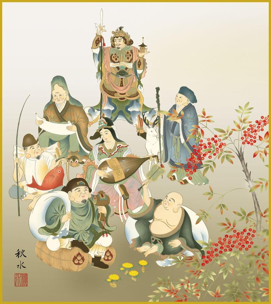 色紙 色紙掛けなし 色紙絵 和風 七福神 モダン 掛軸 床の間 和室 おしゃれ 壁掛け 絵