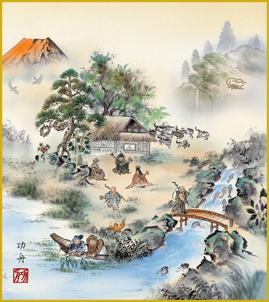 色紙 色紙掛けなし 色紙絵 和風 四神満願図 モダン 掛軸 床の間 和室 おしゃれ 壁掛け 絵