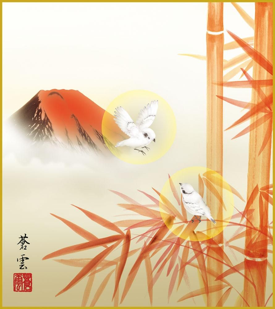 色紙 色紙掛けなし 色紙絵 和風 朱竹 モダン 掛軸 床の間 和室 おしゃれ 壁掛け 絵