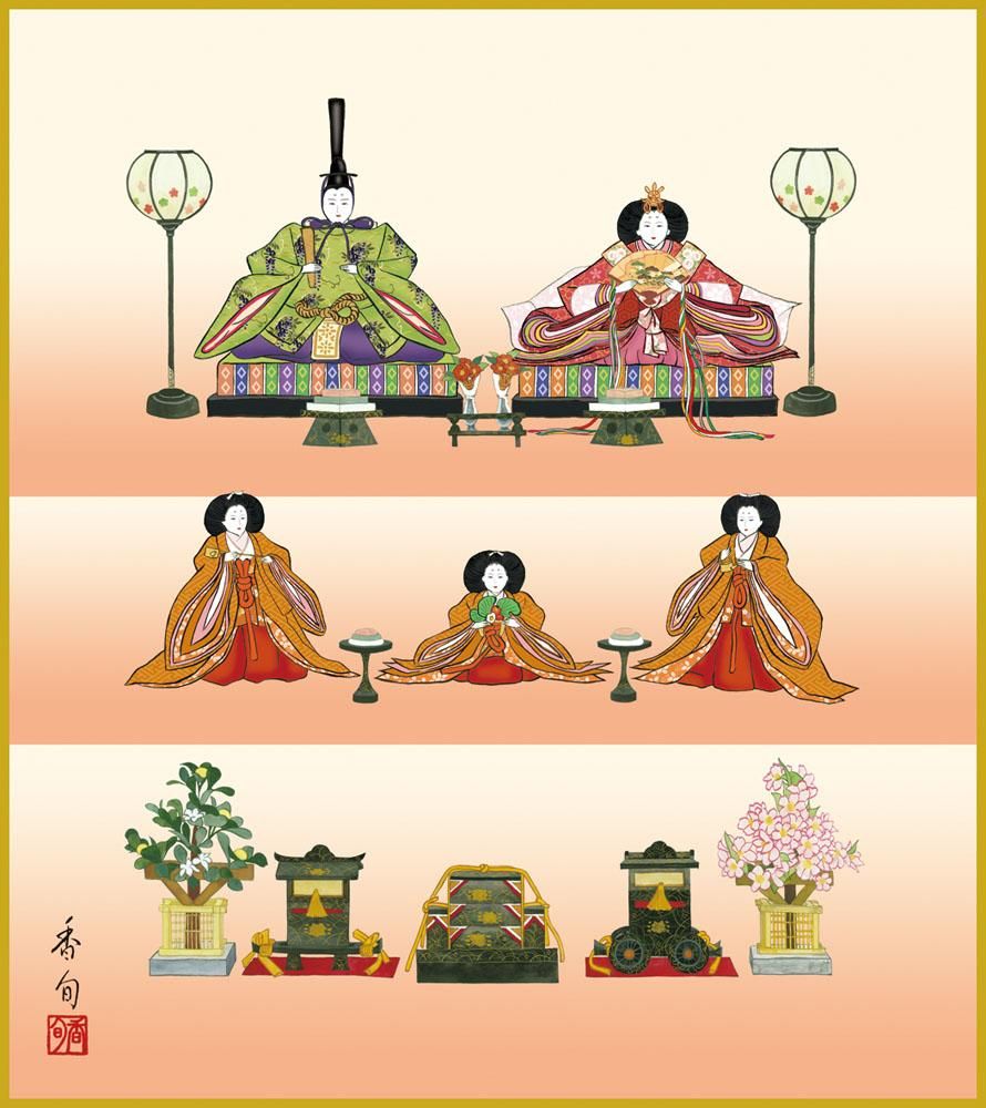 色紙 色紙掛けなし 色紙絵 和風 段飾り雛 モダン 掛軸 床の間 和室 おしゃれ 壁掛け 絵