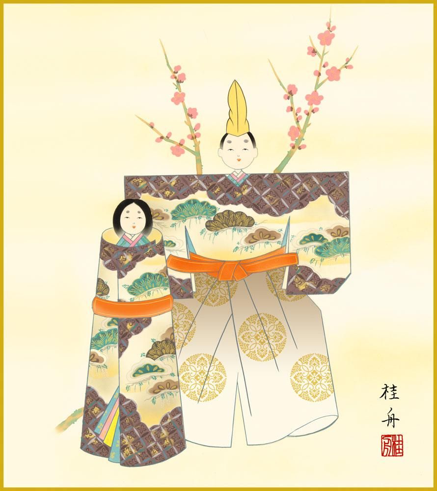 色紙 色紙掛けなし 色紙絵 和風 立雛 モダン 掛軸 床の間 和室 おしゃれ 壁掛け 絵