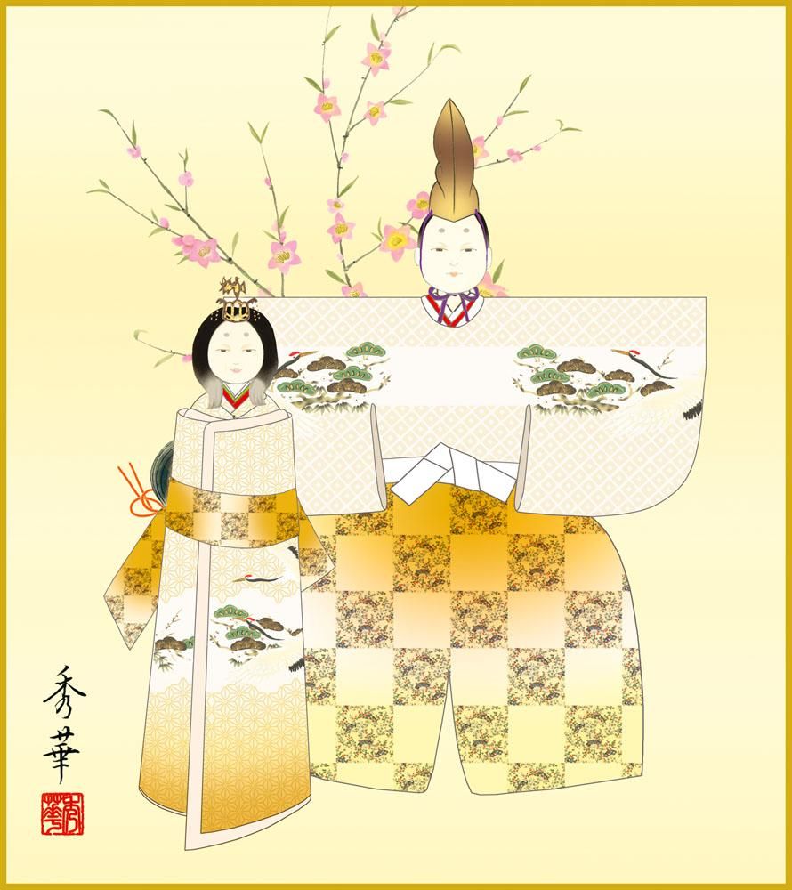 色紙 色紙掛けなし 色紙絵 和風 立雛 モダン 掛軸 床の間 和室 おしゃれ 壁掛け 絵