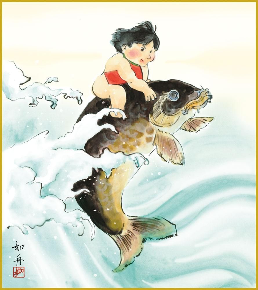 色紙 色紙掛けなし 色紙絵 和風 金太郎 モダン 掛軸 床の間 和室 おしゃれ 壁掛け 絵