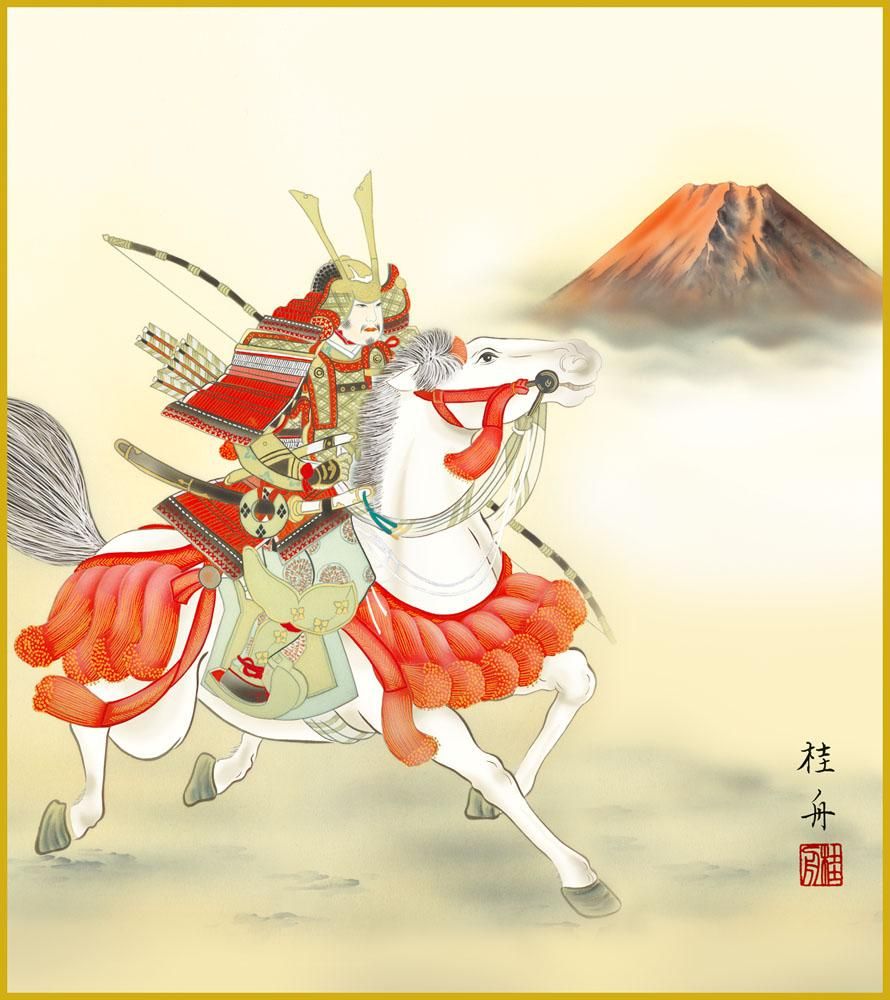 色紙 色紙掛けなし 色紙絵 和風 白馬武者 モダン 掛軸 床の間 和室 おしゃれ 壁掛け 絵