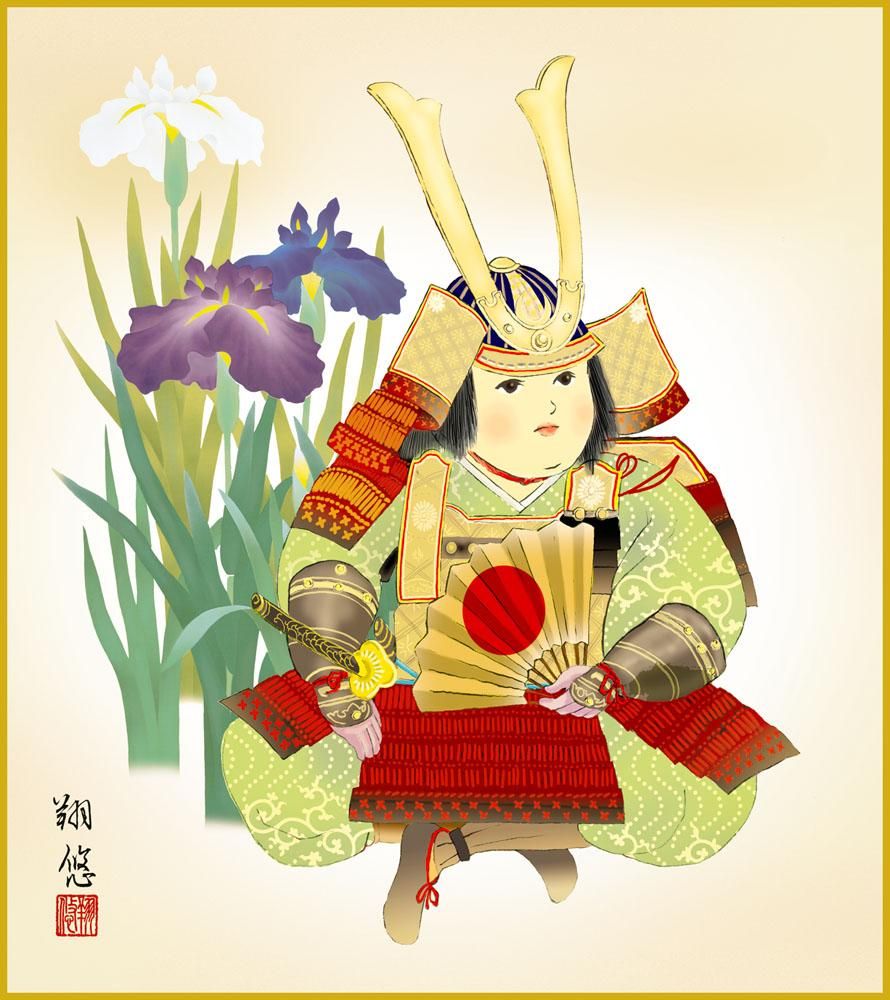 色紙 色紙掛けなし 色紙絵 和風 稚児武者 モダン 掛軸 床の間 和室 おしゃれ 壁掛け 絵