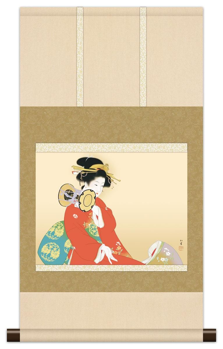10年保証 掛け軸 ミニ掛け軸 和風 名画複製画 鼓の音 上村松園 モダン 掛軸 床の間 和室 おしゃれ 壁掛け 絵