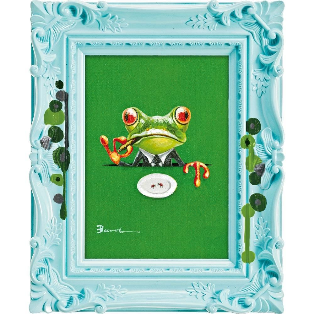 絵画 オイル ペイント アート 〜ペンキ デコフレーム シリーズ〜「カエル ボス」