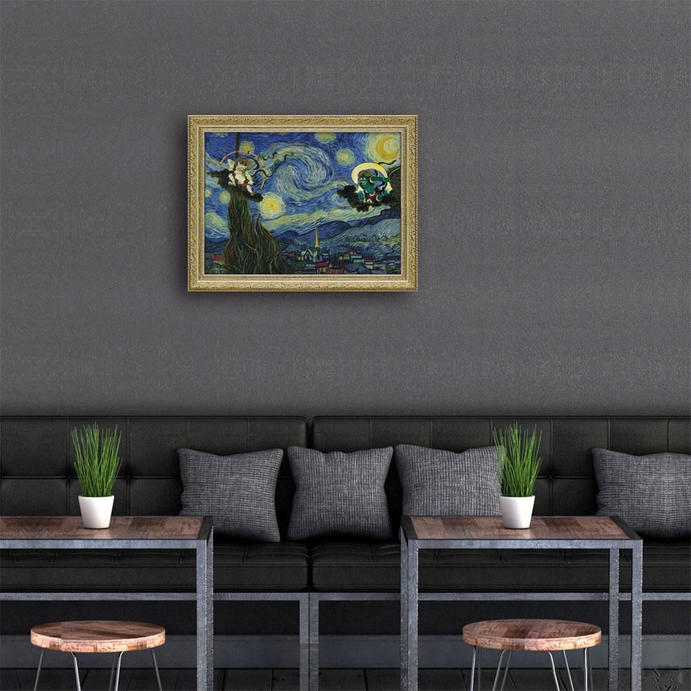 絵画 白石 創多「ゴッホの星月夜と風神雷神」