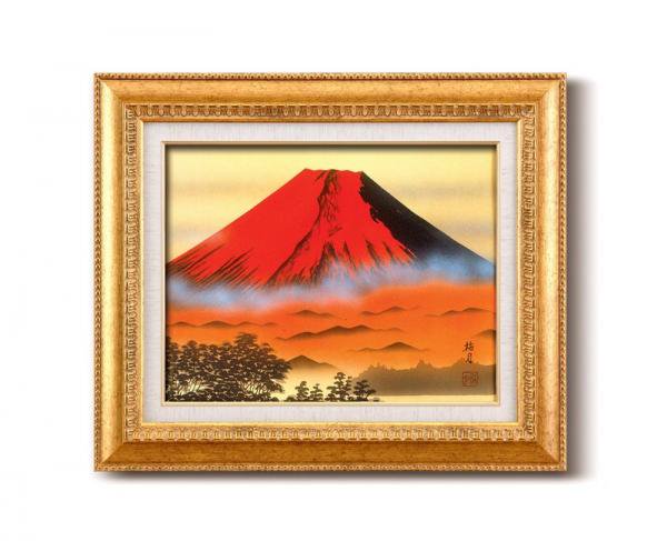 手描き油絵 葛谷聖山 梅月 日本画額ｆ6金 赤富士 絵画や壁掛け販売 日本唯一の風景専門店 R あゆわら