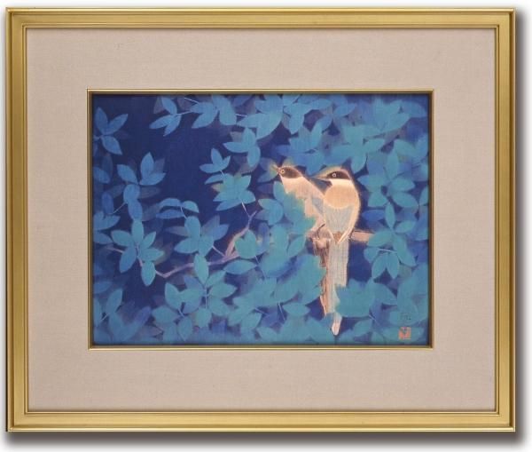 2羽の鳥 カラフルアート絵画本物動物 - アート/写真