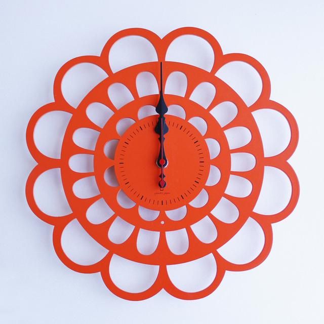 《時計》BOTAN CLOCK オレンジ色/絵画・壁掛けアートは、リビングや玄関におすすめのインテリア。かわいい壁飾りはお部屋を癒やしてくれそう。プレゼントにも。