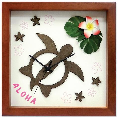 《時計》Hawaiian Clock Honu/Flower-BR/Red