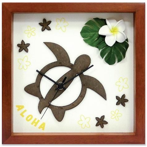 《時計》Hawaiian Clock Honu/Flower-BR/Yellow