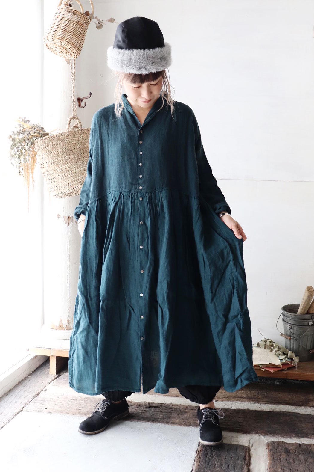 Sale30 リネンギンガム ショールカラーop A Koloni Sale30 リネンギンガム ショールカラーop A Koloni