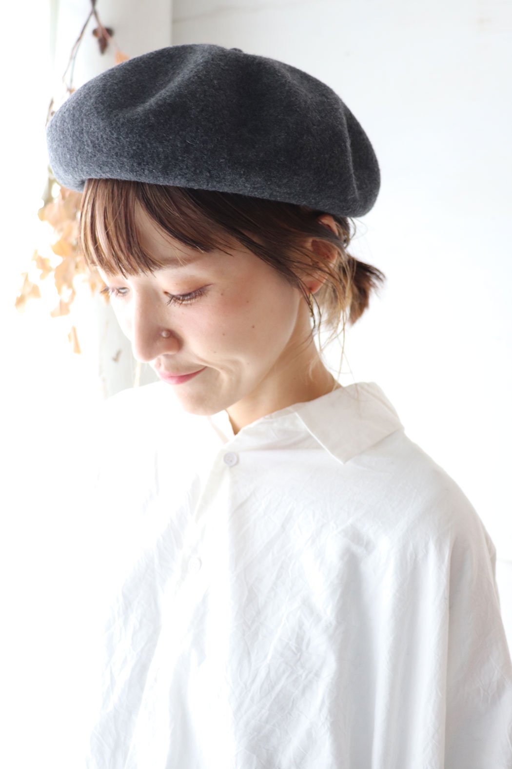 MKF-2201 beret top gather rib cashmere&lamb（mature ha.）