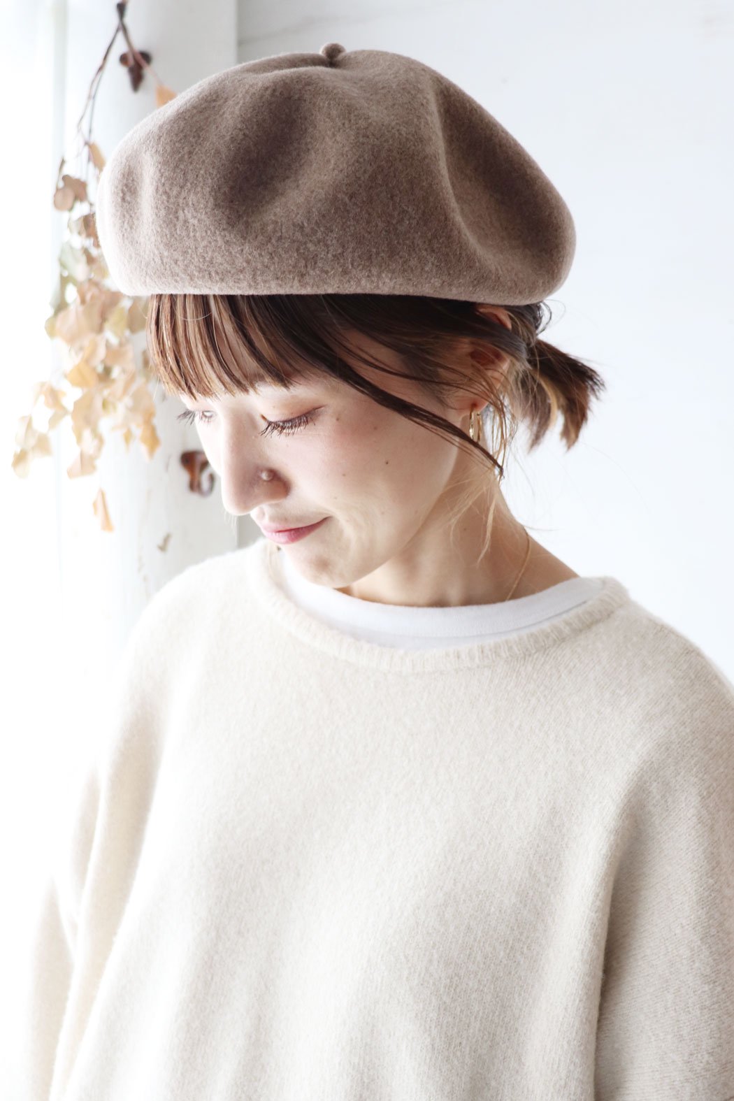 MKF-2201 beret top gather rib cashmere&lamb（mature ha.）