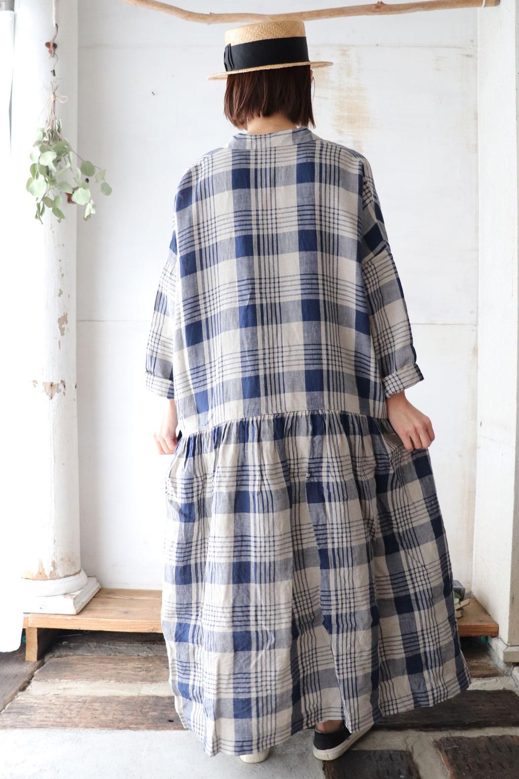 ◇SALE40％◇LINEN CHECK DRESS（ichi Antiquite's）