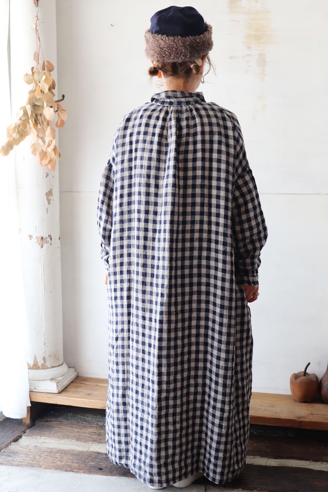 AZUMADAKI LINEN GINGHAM DRESS（ichi Antiquite's）