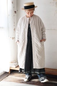 QUILTED ORGANIC COTTON BIG CHECK (OVERDYE) RAGLAN COATmaison de soil