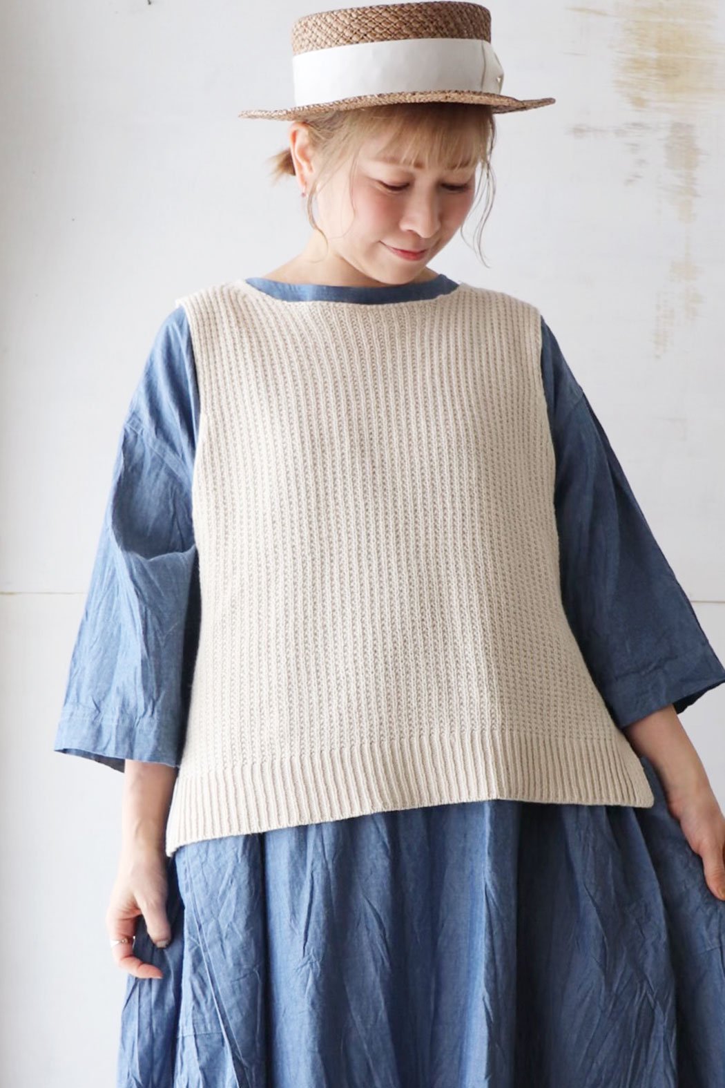 Cotton Linen Knit Vest（HEAVENLY）