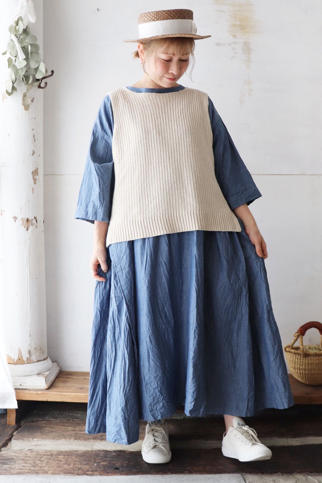 Cotton Linen Knit Vest（HEAVENLY）