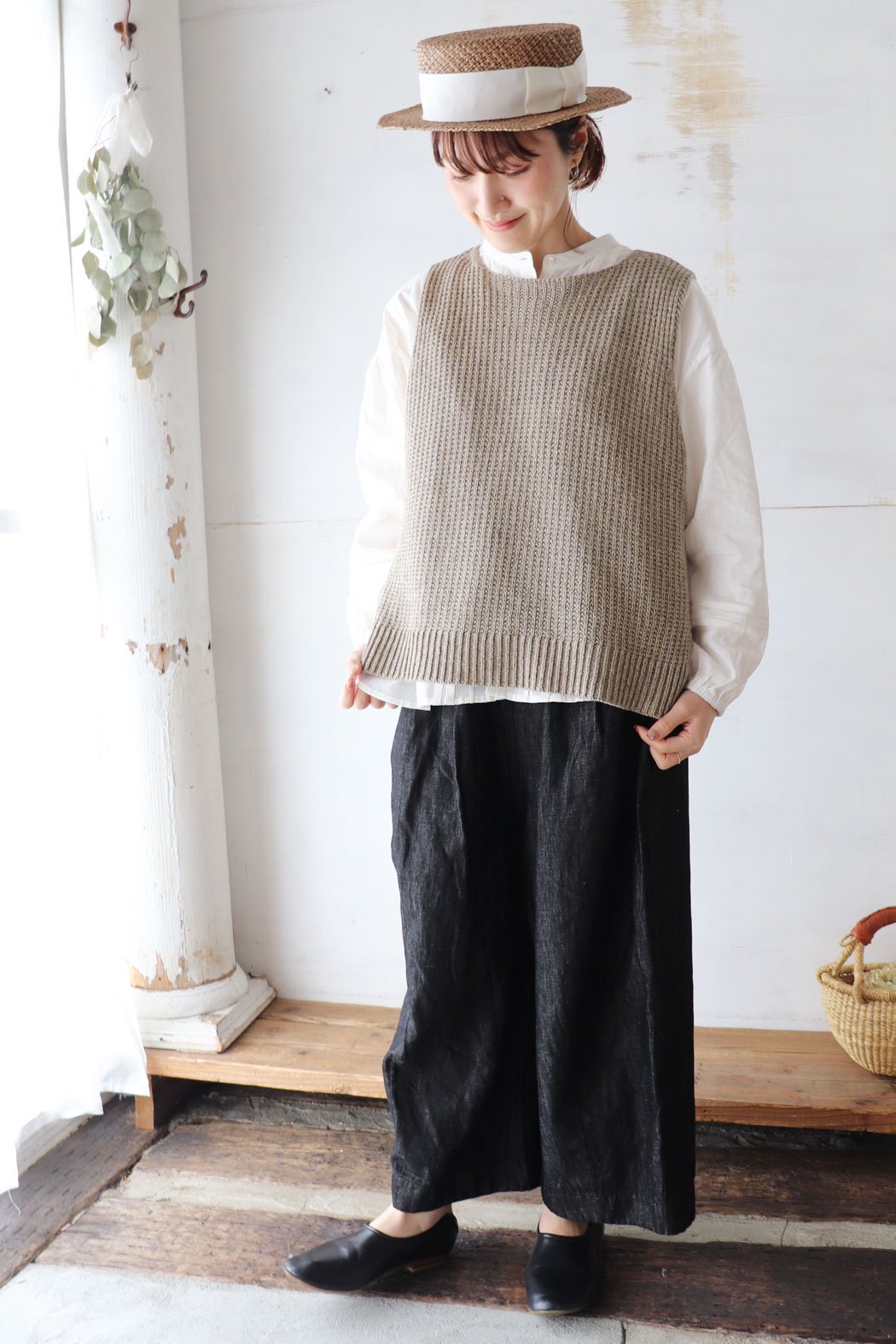 Cotton Linen Knit Vest（HEAVENLY）