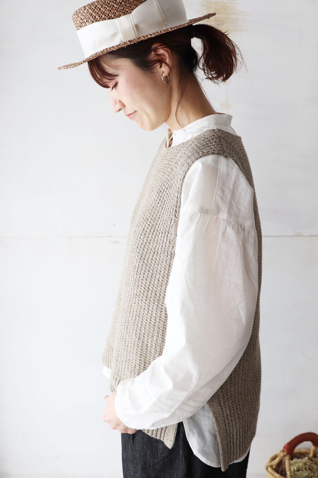 Cotton Linen Knit Vest（HEAVENLY）