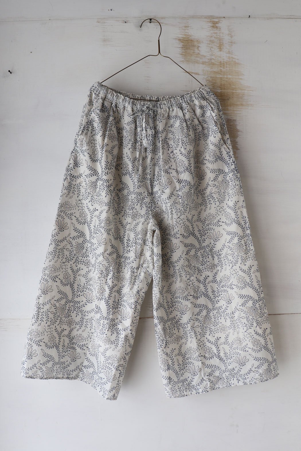 80'S COTTON LEAF&FLOWER BLOCK PRINT EASY PANTS（maison de soil）