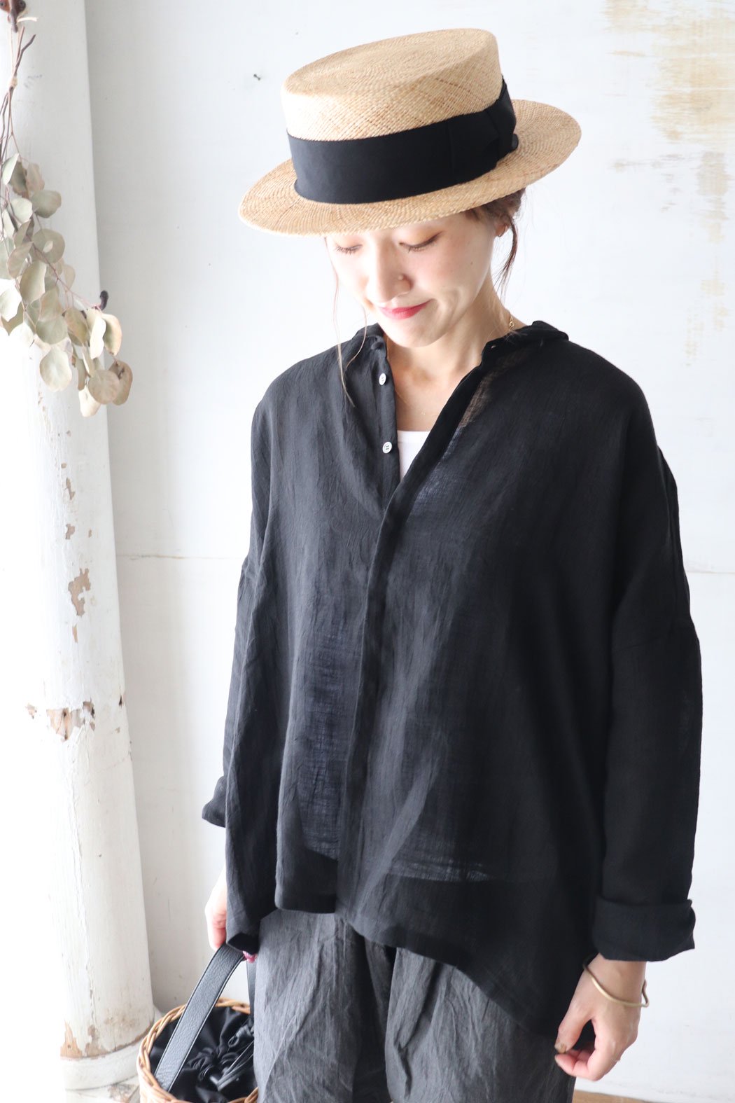 Washed Light Linen ワイドシャツ（Vlas Blomme）