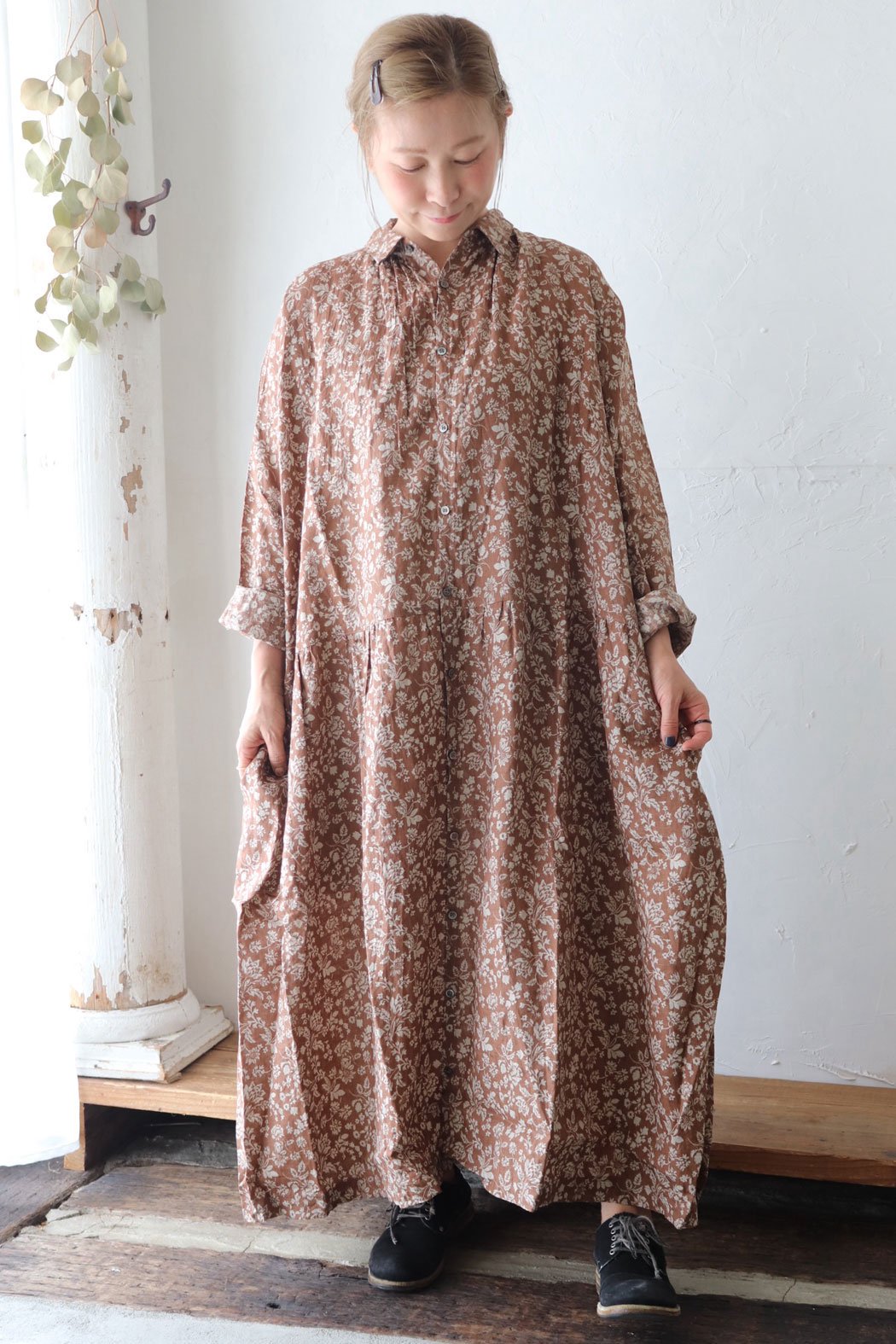 LINEN FLOWER PRINT DRESS（ichi Antiquite's）