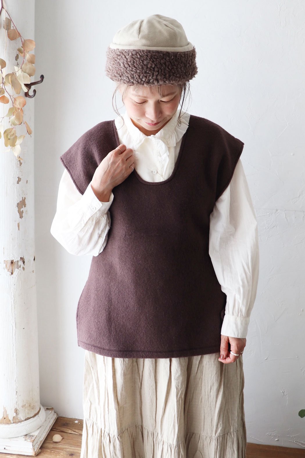 ◇SALE40％◇cloudy wool 2way ロングベスト（me.wear）