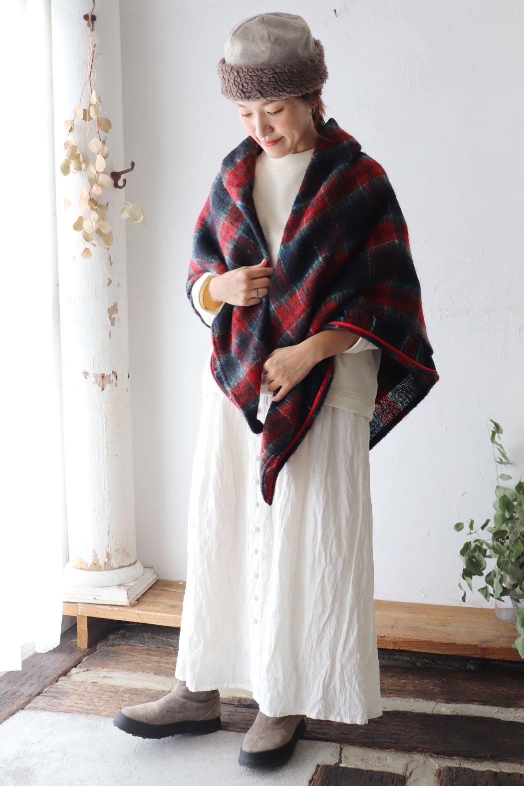 TARTAN WOOL SHAGGY CHECK STOLE（ichi Antiquite's）