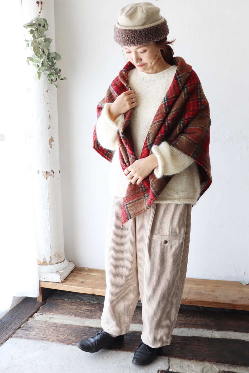 TARTAN WOOL SHAGGY CHECK STOLE（ichi Antiquite's）