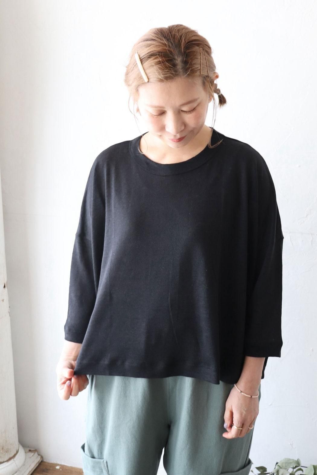 【送料込】 ベルギーリネン 7分袖ワイドTEE（mao made） トップス