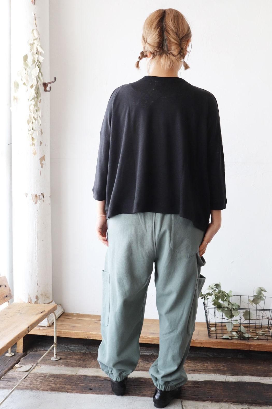 ベルギーリネン 7分袖ワイドTEE（mao made）