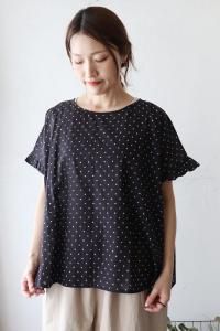 80s COTTON VOILE DOT PRINT GATHERED SMOCKsoil