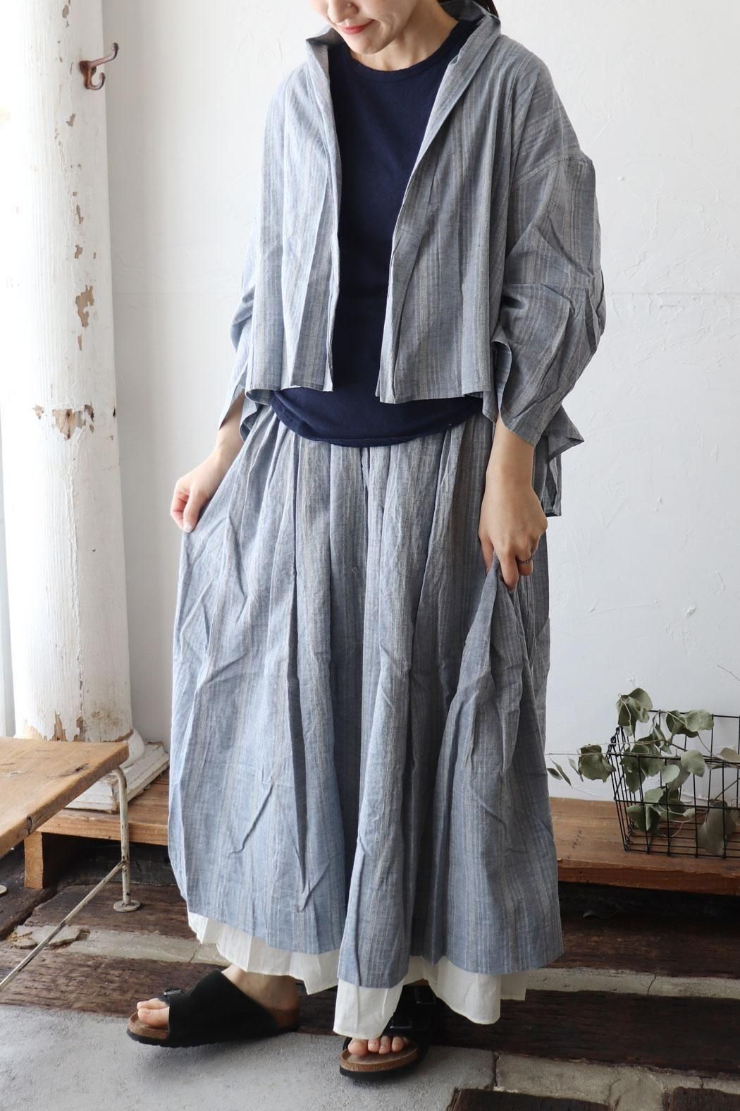 ichi Antiquite's】SALE40％｜DOBBY STRIPE SK｜裾レイヤード風