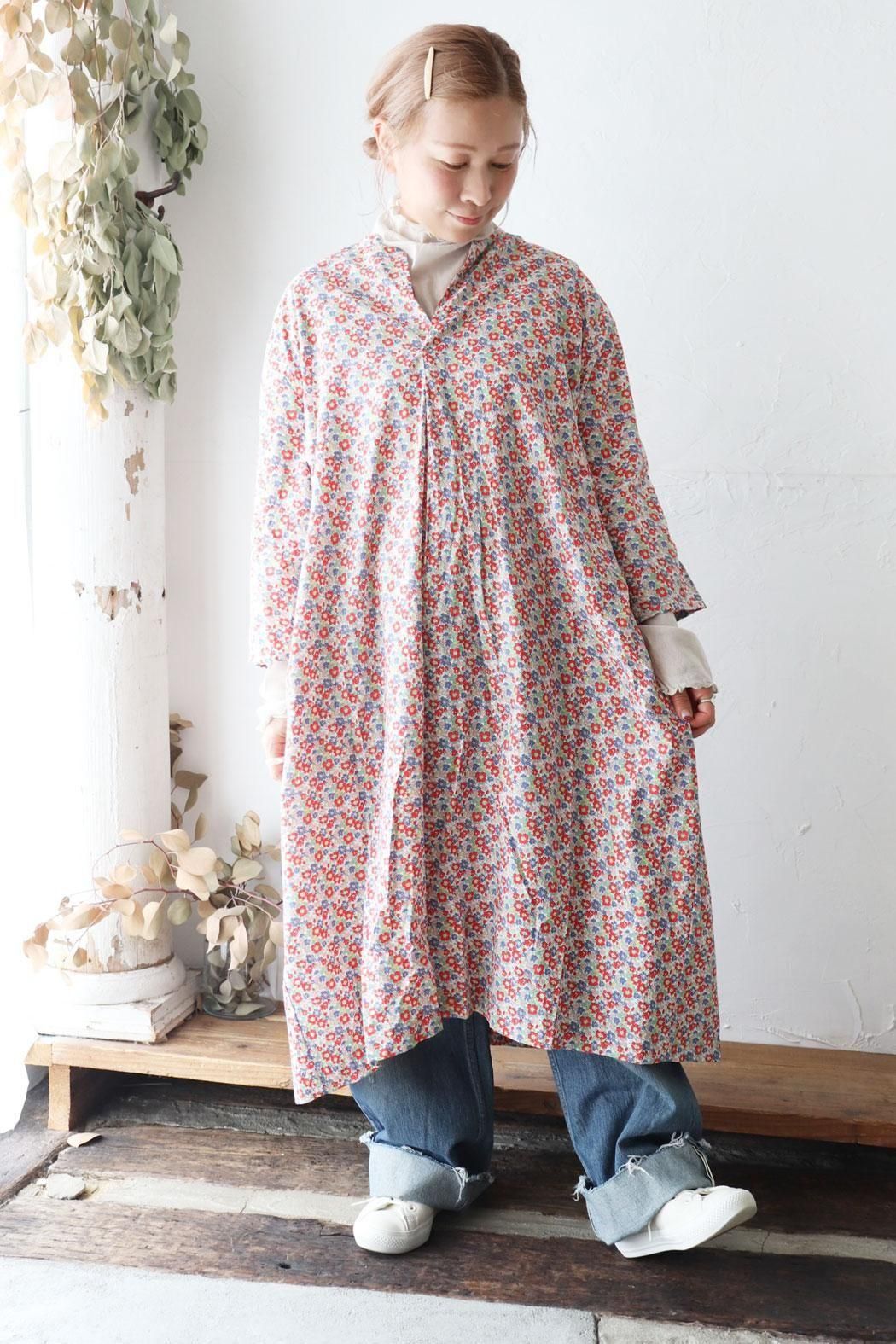 Veritecoeur】VC-2755 リバティプリントスキッパーワンピース