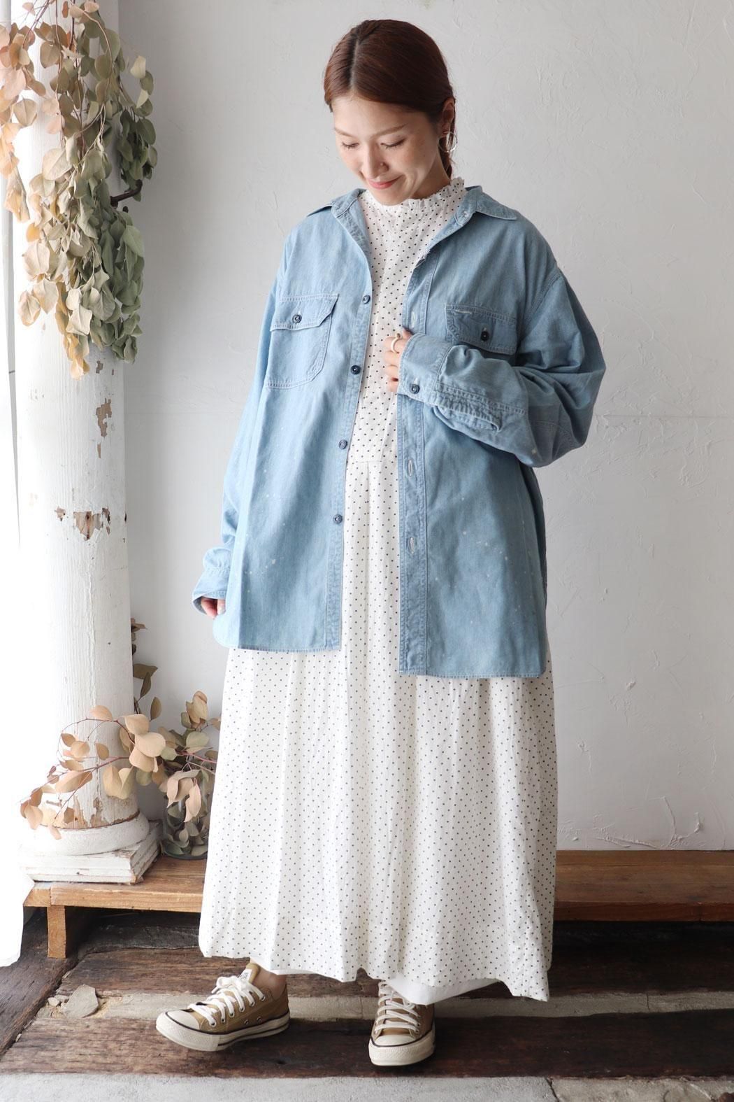 chimala(チマラ)】CHAMBRAY WORK SHIRT | ペイント加工が大人