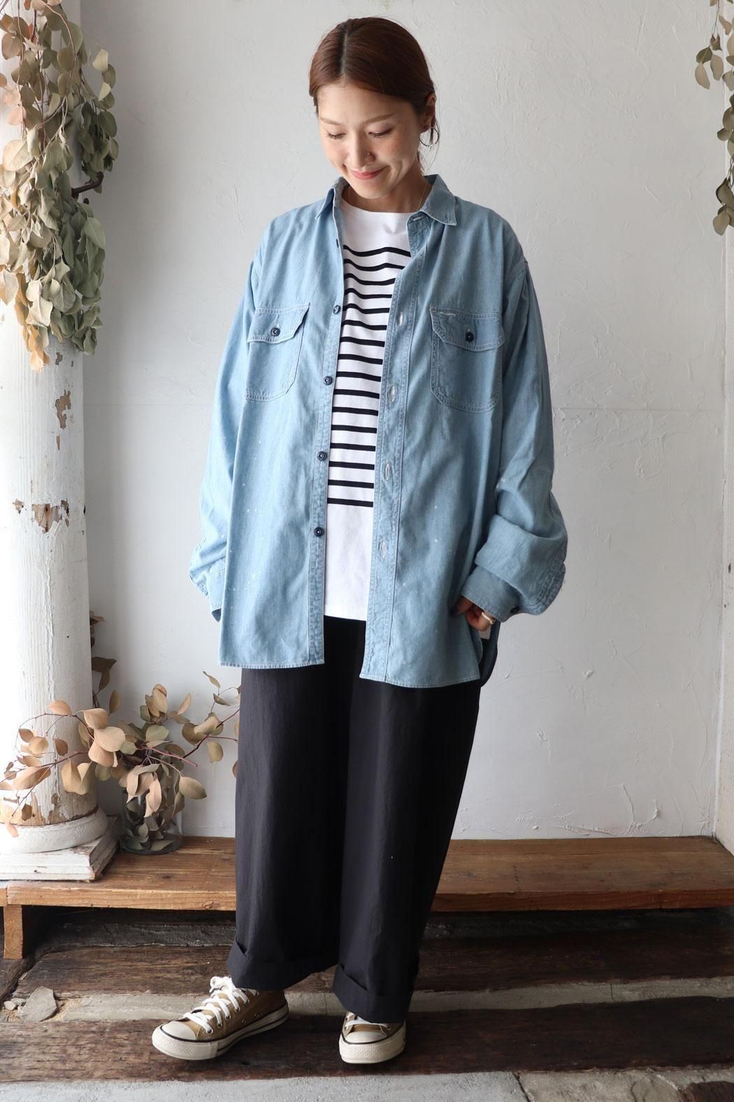 chimala(チマラ)】CHAMBRAY WORK SHIRT | ペイント加工が大人