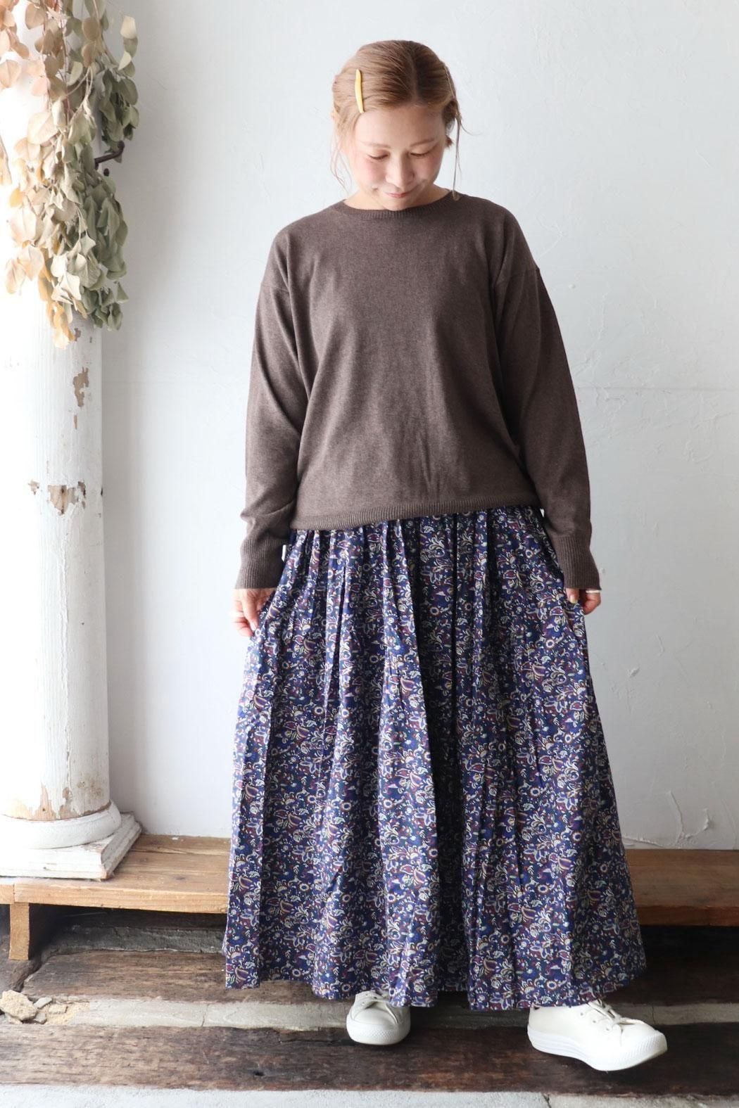 SOIL 小花柄 スカート SOIL|ソイル】 FLOWER PRINT GATHERED SKIRT|ふんわりコットン