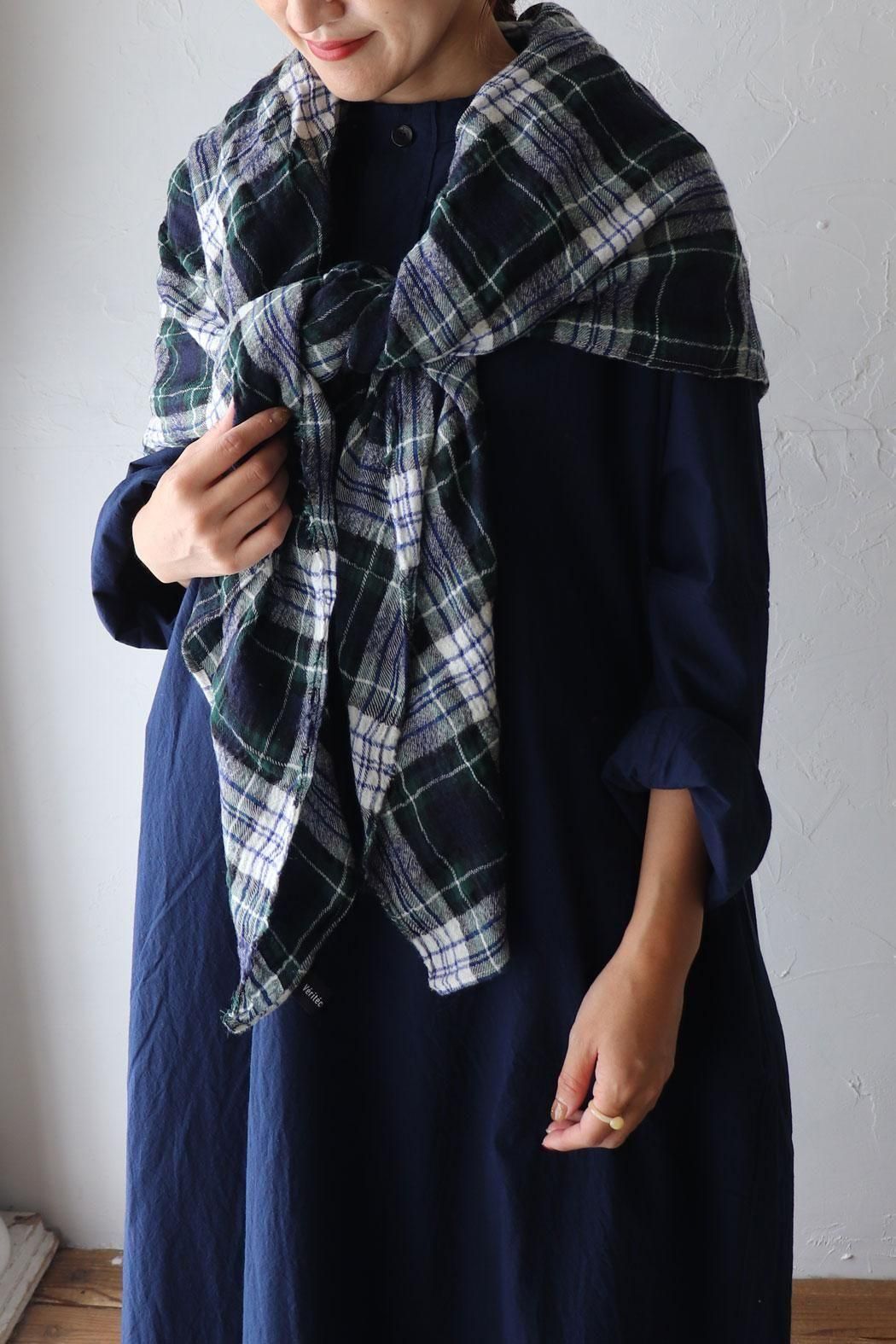値下げ新品　ヴェリテクール　チェックストール 楽天市場】Veritecoeur(ヴェリテクール) Checked Gauze Stole