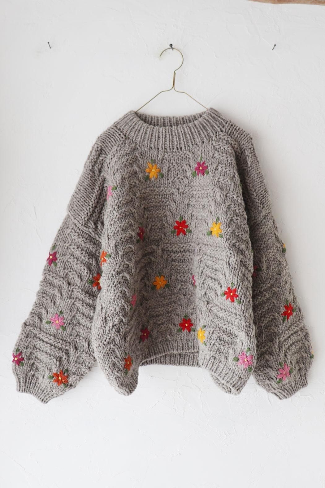 ichi Antiquite's】PERU HAND-KNIT FLOWER PULLOVER | 温かみの