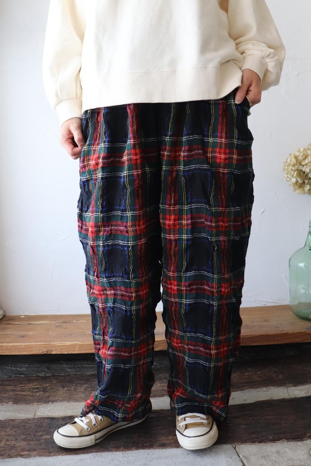 90s CORTIGIANI イタリア製　リネンパンツ　チェックパンツ　赤色 ◉アカチェックなハーフパンツ◉古着 赤 タータンチェック