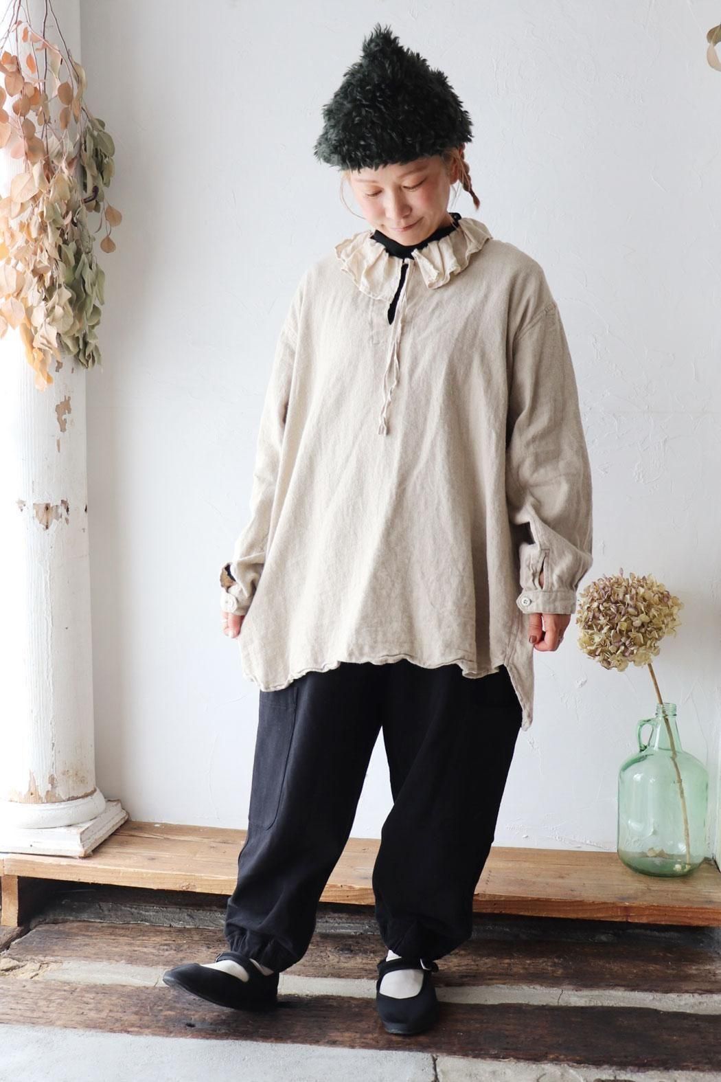 Vlas Blomme｜ヴラスブラム】Brushed Linen Cotton フリルカラープル