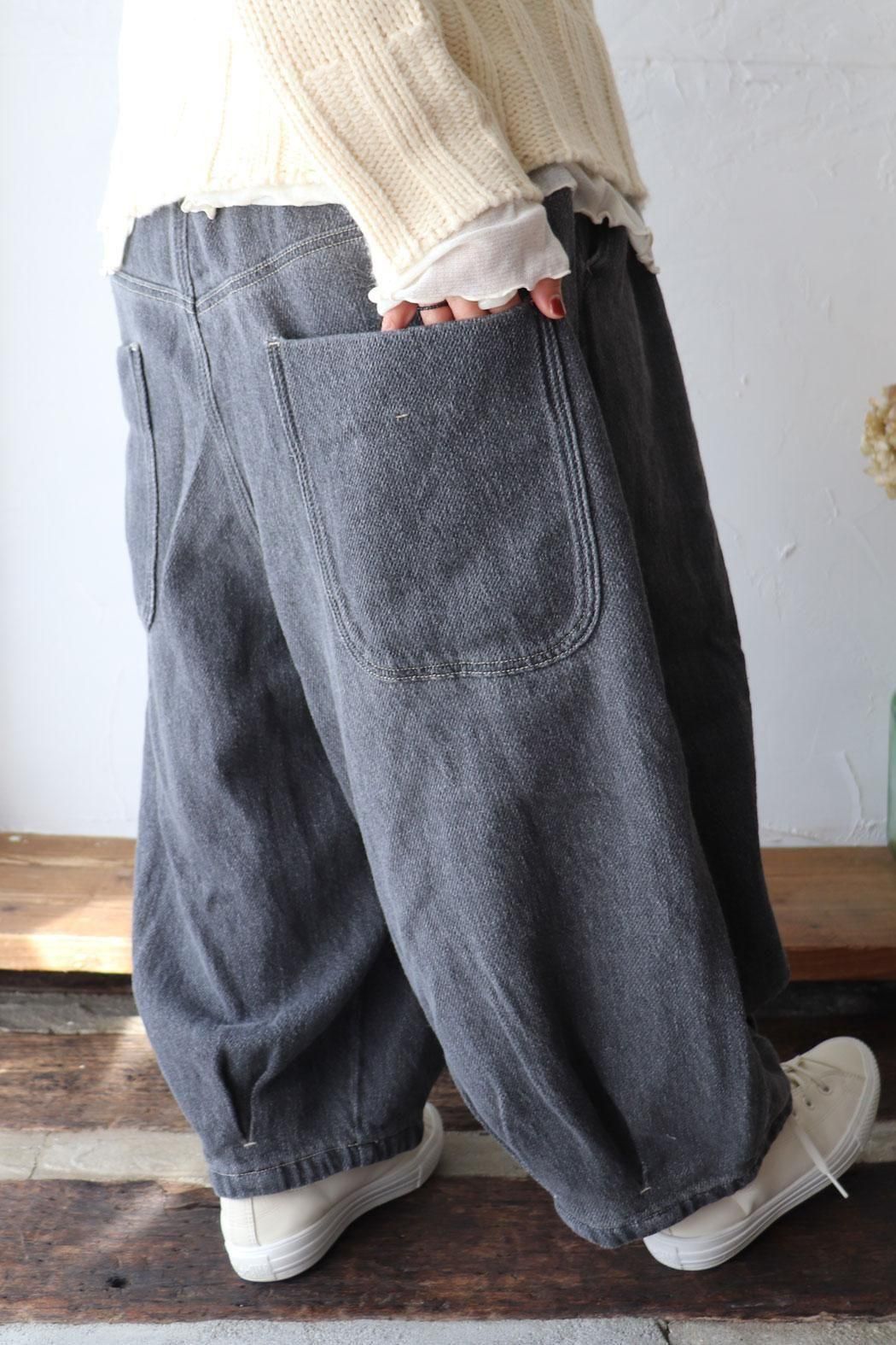 tumugu:｜ツムグ】スラブヤーンデニム タックパンツ｜ヴィンテージ感