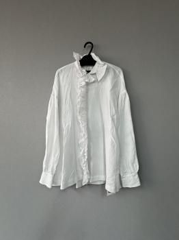 <img class='new_mark_img1' src='https://img.shop-pro.jp/img/new/icons51.gif' style='border:none;display:inline;margin:0px;padding:0px;width:auto;' />toujours hard mash finished linen cloth   ruffle shirt  white 1