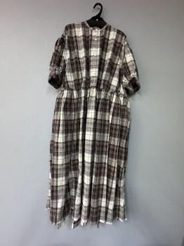 <img class='new_mark_img1' src='https://img.shop-pro.jp/img/new/icons14.gif' style='border:none;display:inline;margin:0px;padding:0px;width:auto;' />toujours  fade finished recycle madras plaid cloth  half sleeve classicgathered dress  brown2