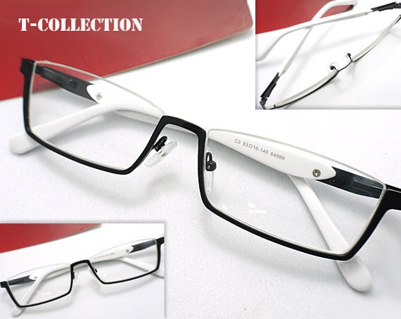 【メガネ通販】T-Collection Eyewear ブラック×ホワイト アンダーリム 快適バネ内蔵 眼鏡一式 《今だけ送料無料》 - 【激安メガネ  通販】 MEGANE WORLD (メガネワールド) 《デザイン眼鏡の激安、格安めがね店》